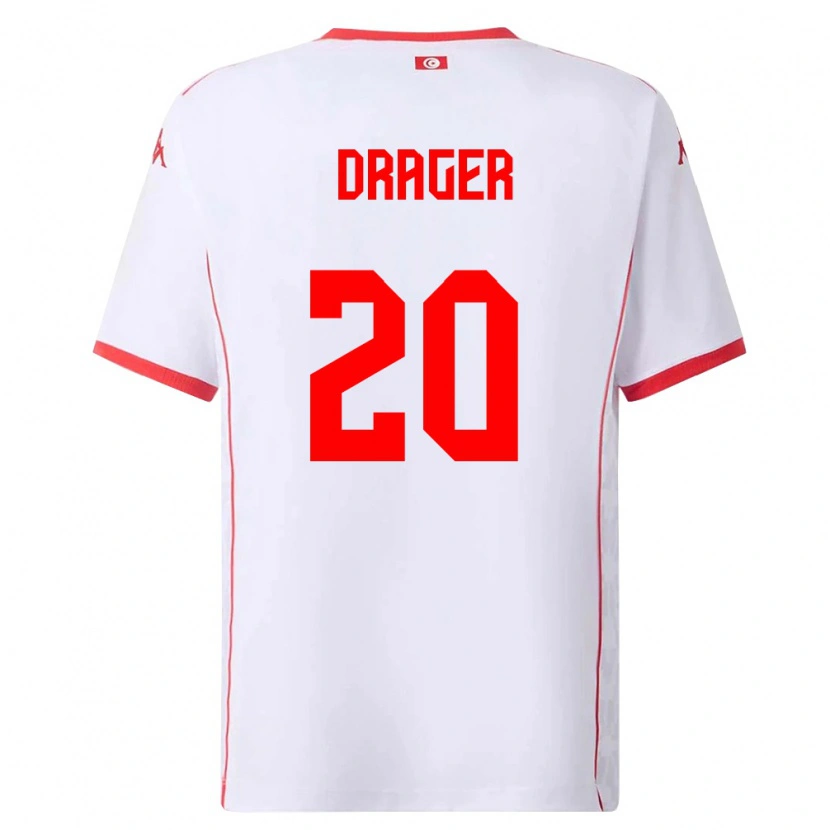 Danxen Niño Camiseta Túnez Mohamed Drager #20 Blanco Rojo 2ª Equipación 26-28 La Camisa