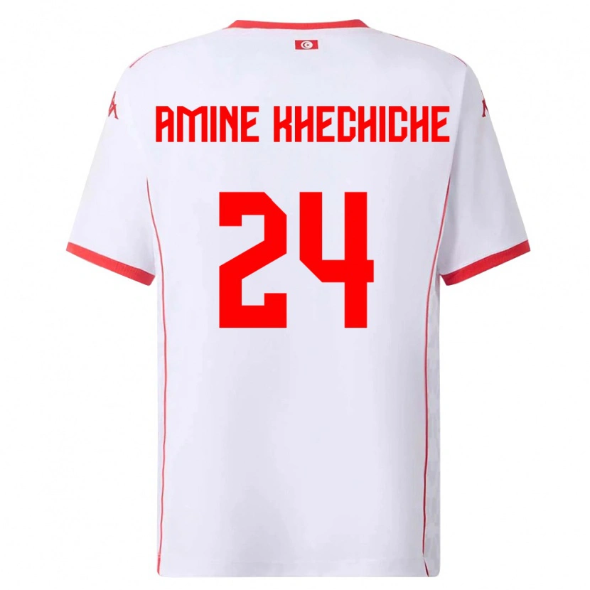 Danxen Niño Camiseta Túnez Mohamed Amine Khechiche #24 Blanco Rojo 2ª Equipación 26-28 La Camisa