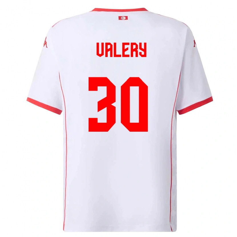 Danxen Niño Camiseta Túnez Yann Valery #30 Blanco Rojo 2ª Equipación 26-28 La Camisa
