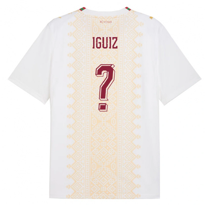Danxen Niño Camiseta Marruecos Yahya Iguiz #0 Blanco Oro Rojo 2ª Equipación 26-28 La Camisa