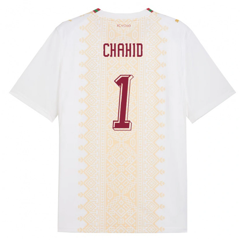 Danxen Niño Camiseta Marruecos Nabil Chahid #1 Blanco Oro Rojo 2ª Equipación 26-28 La Camisa