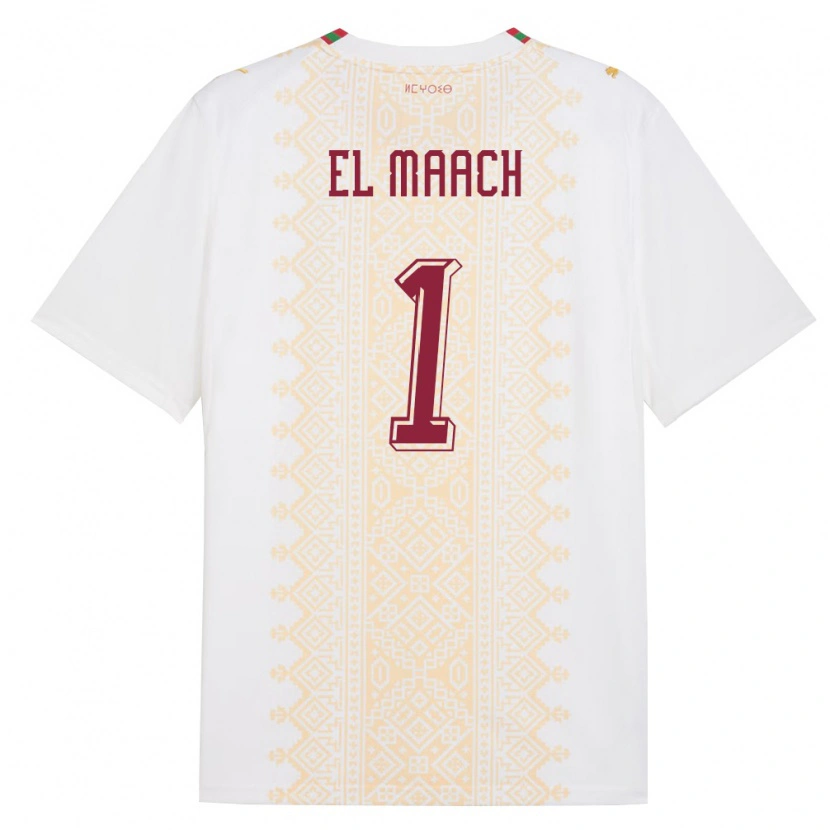 Danxen Niño Camiseta Marruecos Adam El Maach #1 Blanco Oro Rojo 2ª Equipación 26-28 La Camisa