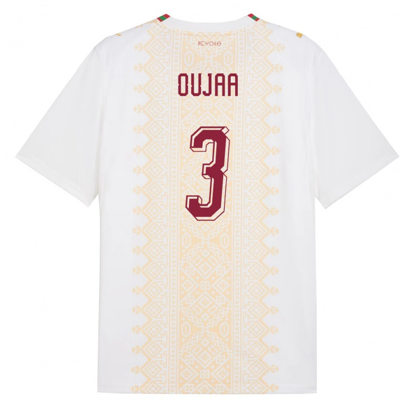 Danxen Niño Camiseta Marruecos Shmssdine Oujaa #3 Blanco Oro Rojo 2ª Equipación 26-28 La Camisa