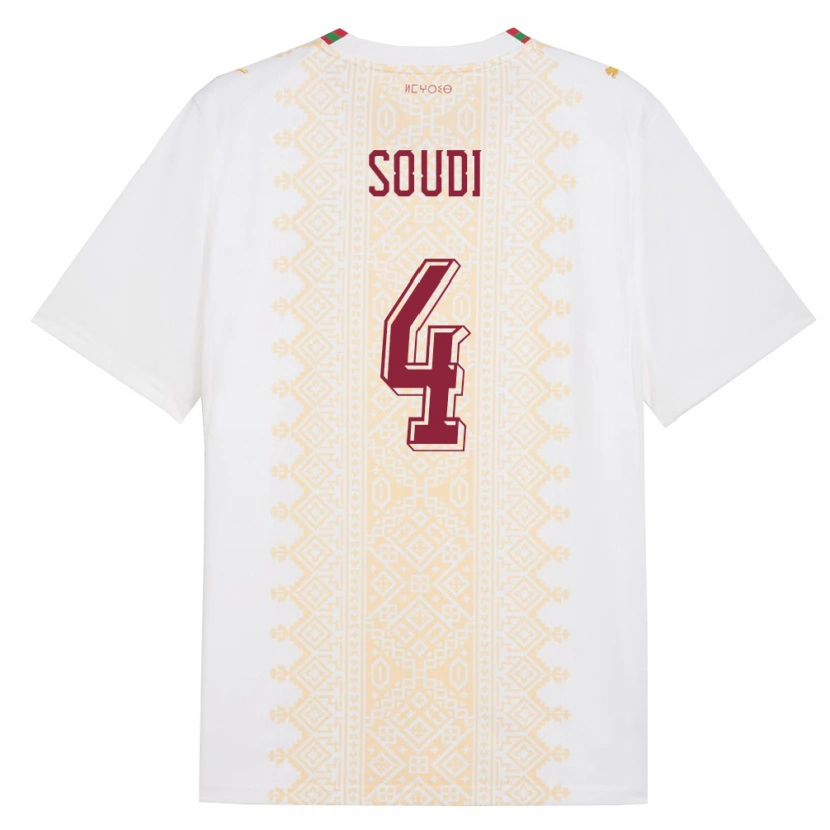 Danxen Niño Camiseta Marruecos Adam Soudi #4 Blanco Oro Rojo 2ª Equipación 26-28 La Camisa