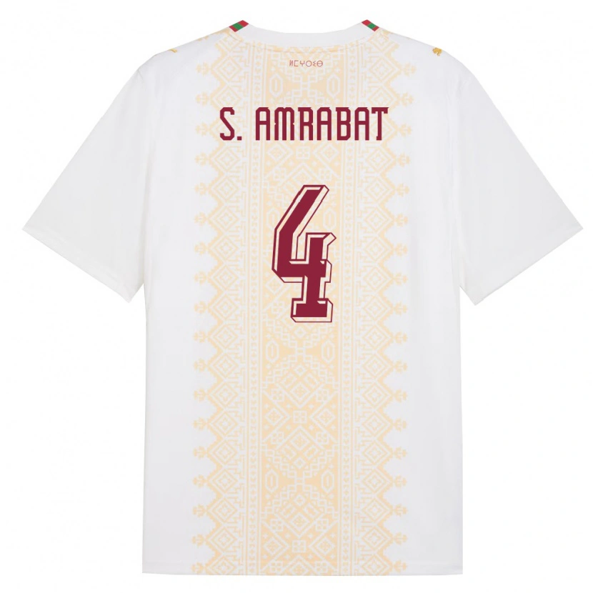 Danxen Niño Camiseta Marruecos Soufiane Amrabat #4 Blanco Oro Rojo 2ª Equipación 26-28 La Camisa