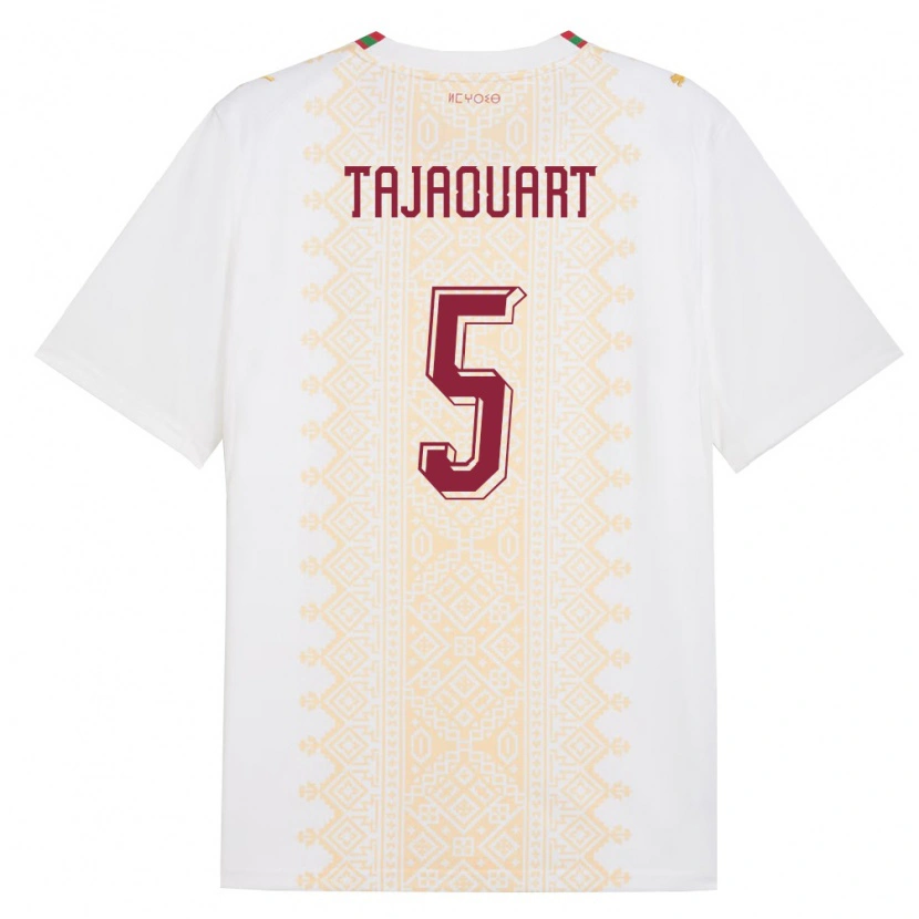 Danxen Niño Camiseta Marruecos Anas Tajaouart #5 Blanco Oro Rojo 2ª Equipación 26-28 La Camisa