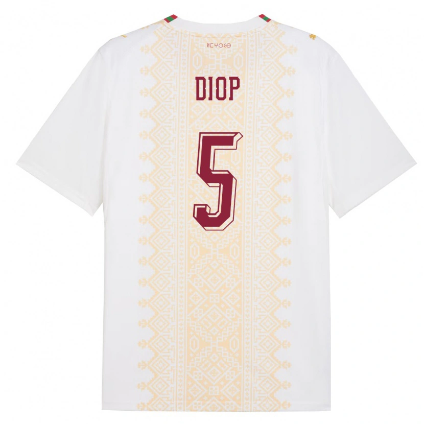 Danxen Niño Camiseta Marruecos Issa Diop #5 Blanco Oro Rojo 2ª Equipación 26-28 La Camisa