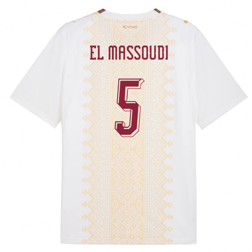 Danxen Niño Camiseta Marruecos Nassim El Massoudi #5 Blanco Oro Rojo 2ª Equipación 26-28 La Camisa