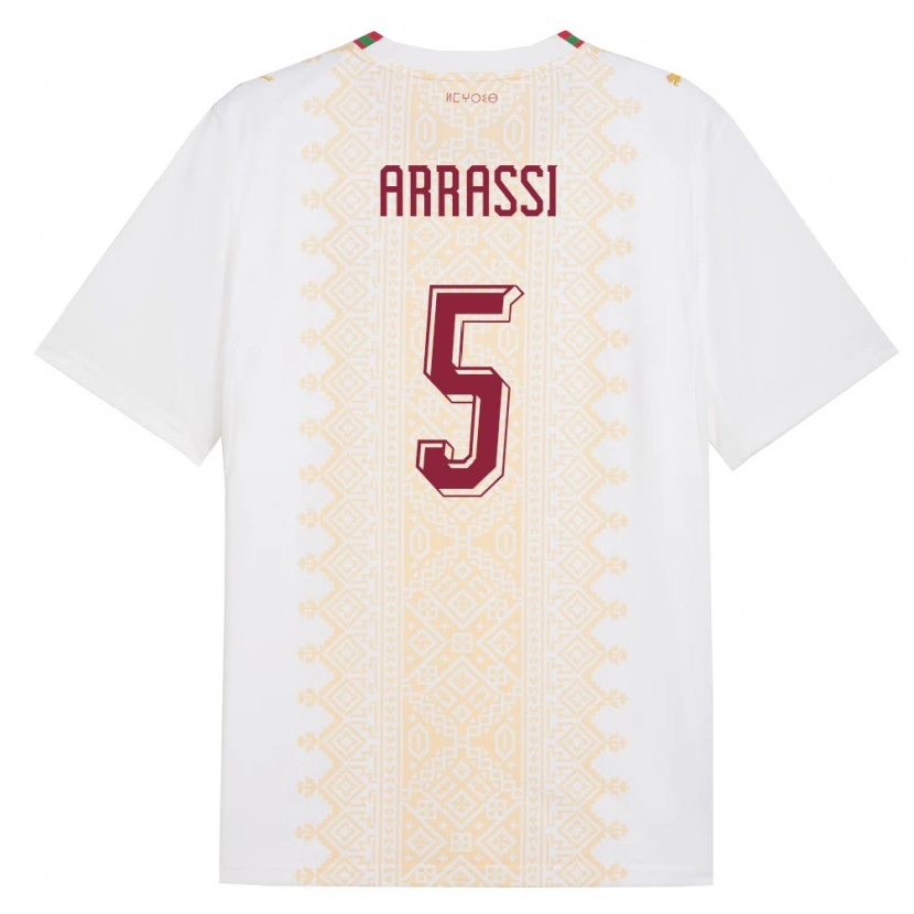 Danxen Niño Camiseta Marruecos Bouchaib Arrassi #5 Blanco Oro Rojo 2ª Equipación 26-28 La Camisa