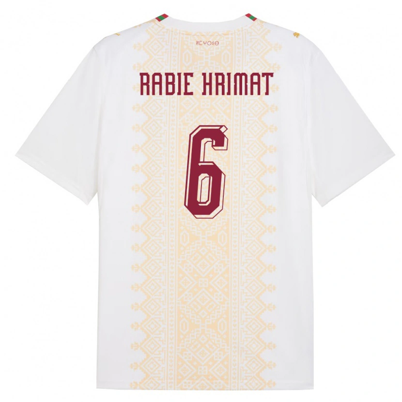 Danxen Niño Camiseta Marruecos Mohamed Rabie Hrimat #6 Blanco Oro Rojo 2ª Equipación 26-28 La Camisa