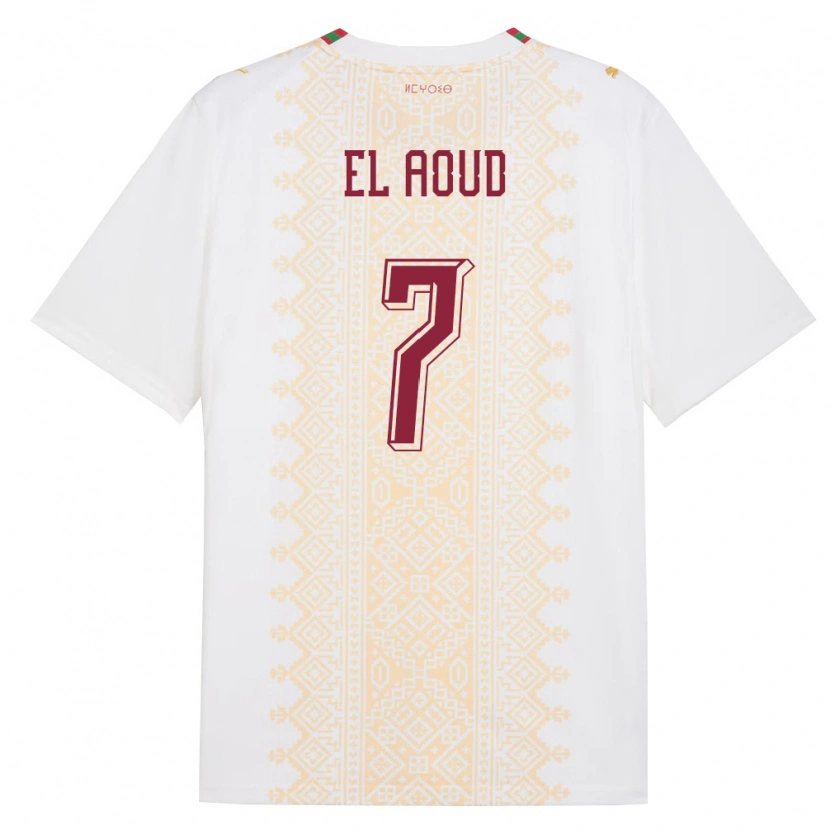 Danxen Niño Camiseta Marruecos Ismail El Aoud #7 Blanco Oro Rojo 2ª Equipación 26-28 La Camisa
