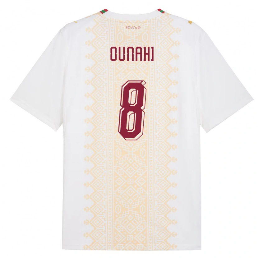 Danxen Niño Camiseta Marruecos Azzedine Ounahi #8 Blanco Oro Rojo 2ª Equipación 26-28 La Camisa