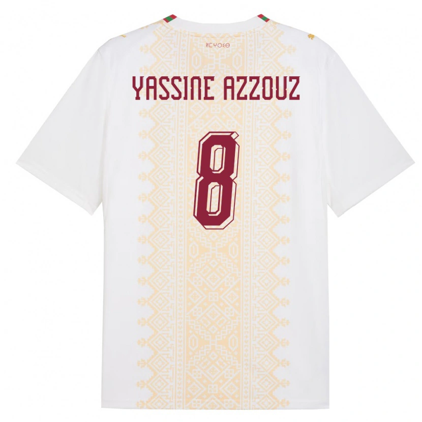 Danxen Niño Camiseta Marruecos Mohamed Yassine Azzouz #8 Blanco Oro Rojo 2ª Equipación 26-28 La Camisa