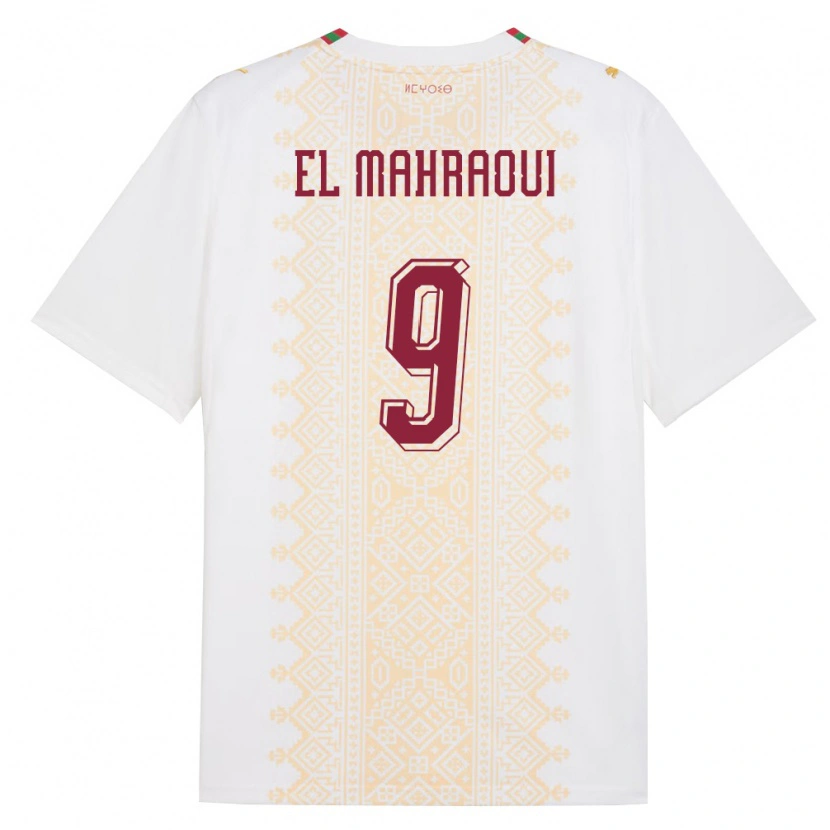 Danxen Niño Camiseta Marruecos Anas El Mahraoui #9 Blanco Oro Rojo 2ª Equipación 26-28 La Camisa