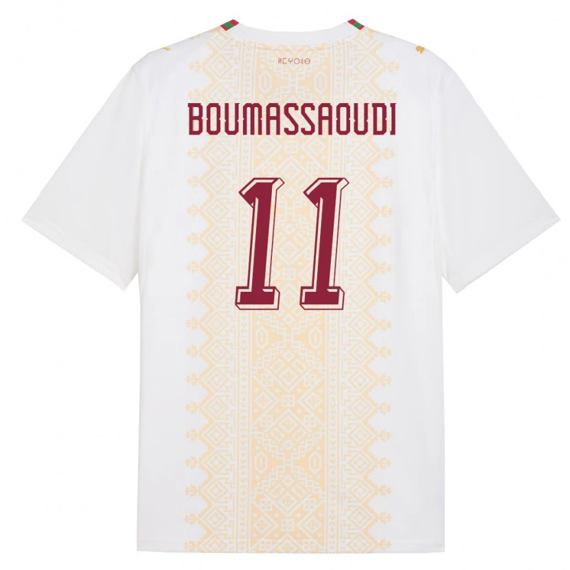 Danxen Niño Camiseta Marruecos Ilias Boumassaoudi #11 Blanco Oro Rojo 2ª Equipación 26-28 La Camisa