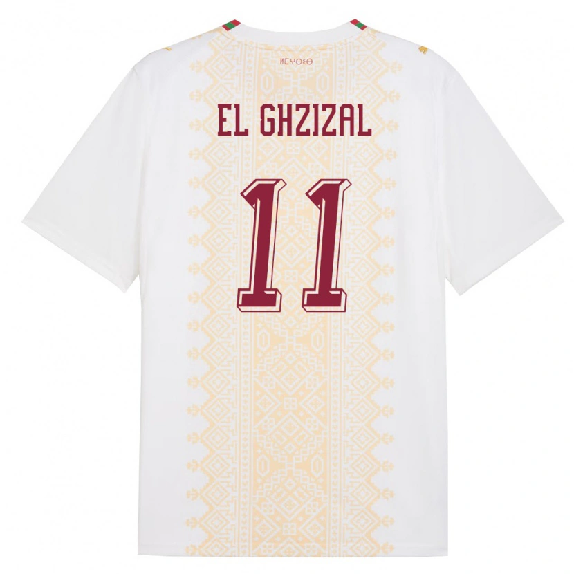 Danxen Niño Camiseta Marruecos Anis El Ghzizal #11 Blanco Oro Rojo 2ª Equipación 26-28 La Camisa