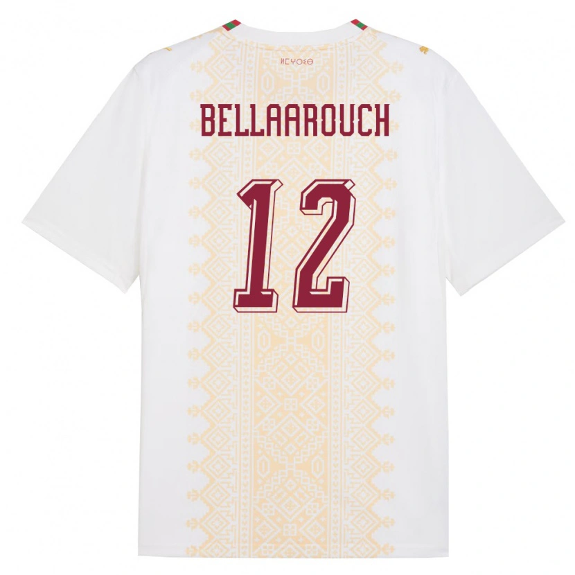 Danxen Niño Camiseta Marruecos Alaa Bellaarouch #12 Blanco Oro Rojo 2ª Equipación 26-28 La Camisa