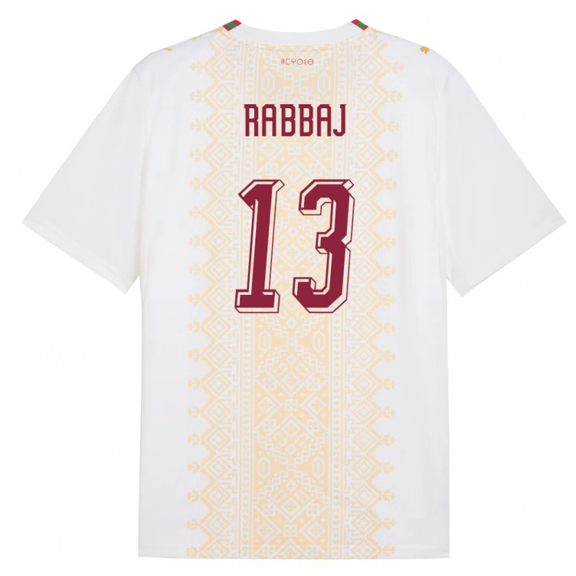 Danxen Niño Camiseta Marruecos Yusuf Rabbaj #13 Blanco Oro Rojo 2ª Equipación 26-28 La Camisa