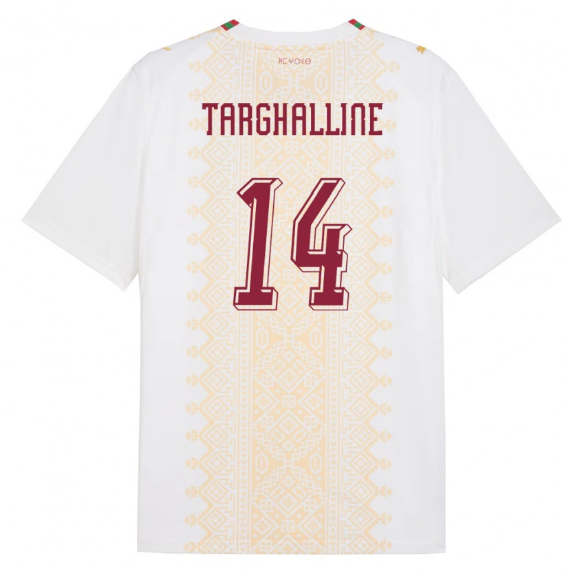 Danxen Niño Camiseta Marruecos Oussama Targhalline #14 Blanco Oro Rojo 2ª Equipación 26-28 La Camisa