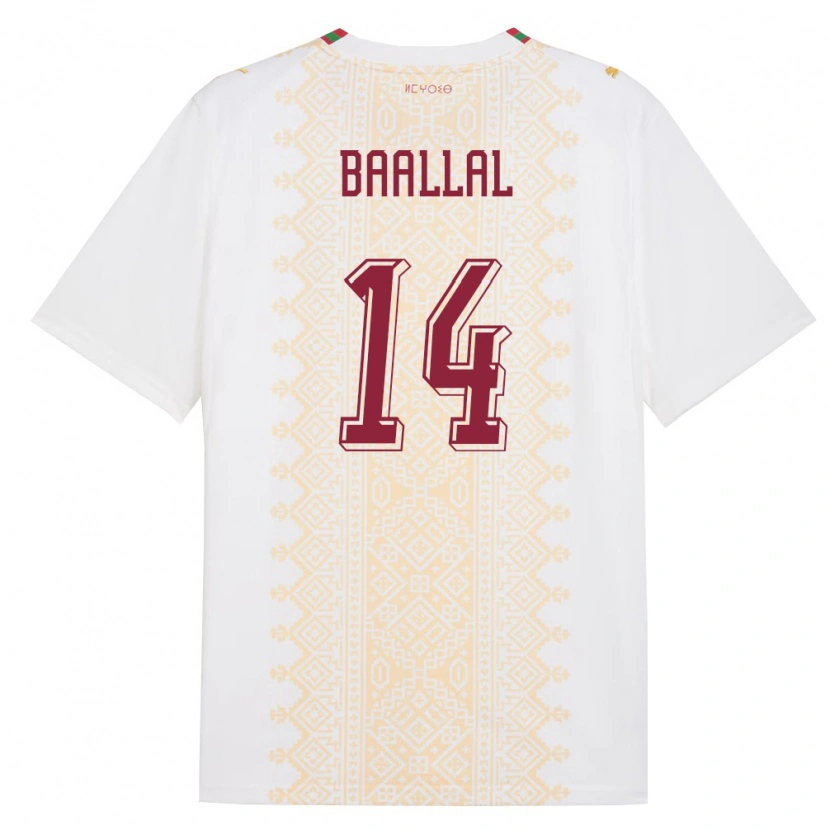 Danxen Niño Camiseta Marruecos Adam Baallal #14 Blanco Oro Rojo 2ª Equipación 26-28 La Camisa