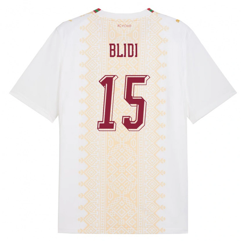 Danxen Niño Camiseta Marruecos Naim Blidi #15 Blanco Oro Rojo 2ª Equipación 26-28 La Camisa