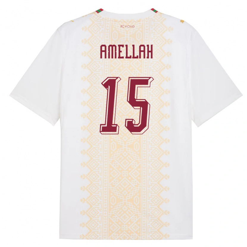 Danxen Niño Camiseta Marruecos Selim Amellah #15 Blanco Oro Rojo 2ª Equipación 26-28 La Camisa