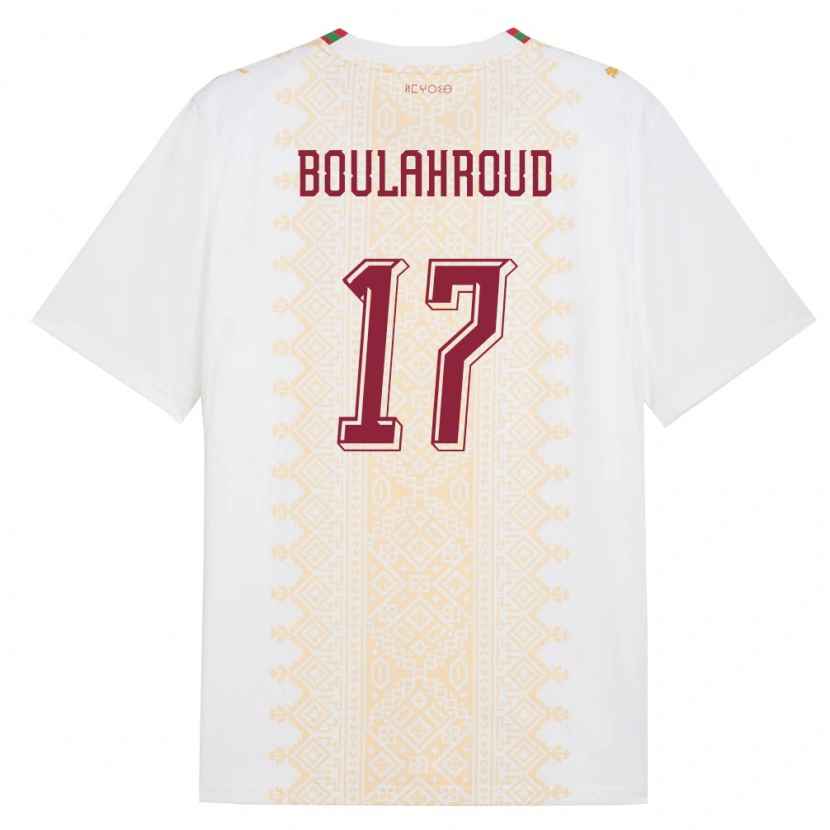 Danxen Niño Camiseta Marruecos Charaf Eddine Boulahroud #17 Blanco Oro Rojo 2ª Equipación 26-28 La Camisa