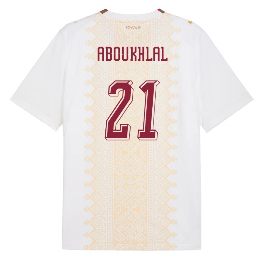 Danxen Niño Camiseta Marruecos Zakaria Aboukhlal #21 Blanco Oro Rojo 2ª Equipación 26-28 La Camisa