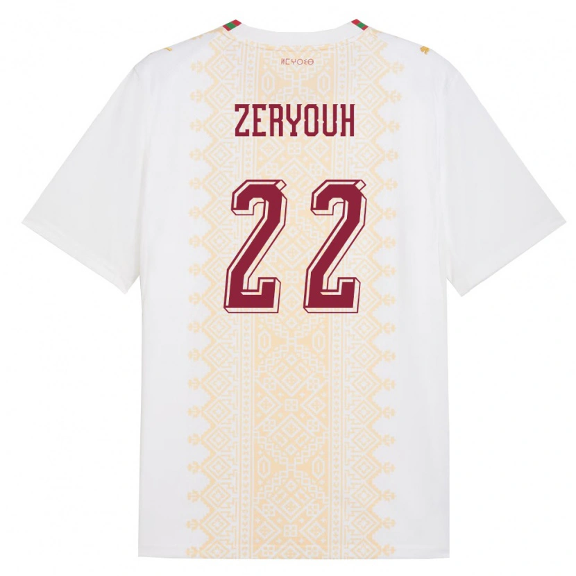 Danxen Niño Camiseta Marruecos Naoufal Zeryouh #22 Blanco Oro Rojo 2ª Equipación 26-28 La Camisa