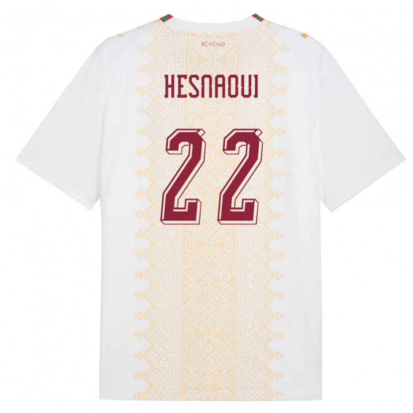 Danxen Niño Camiseta Marruecos Hind Hesnaoui #22 Blanco Oro Rojo 2ª Equipación 26-28 La Camisa