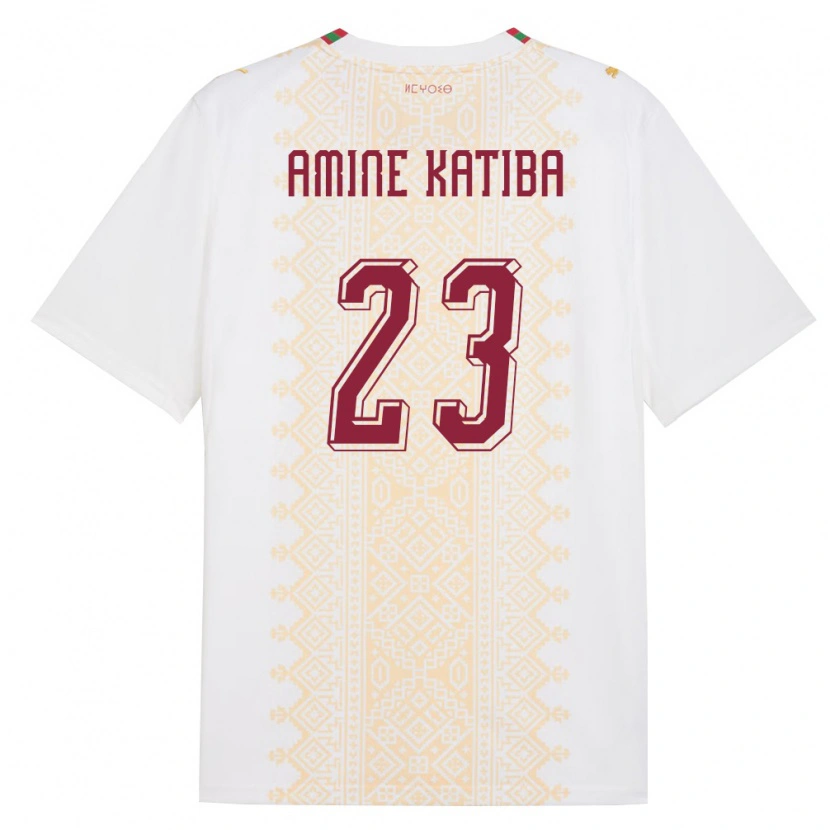 Danxen Niño Camiseta Marruecos Mohamed Amine Katiba #23 Blanco Oro Rojo 2ª Equipación 26-28 La Camisa