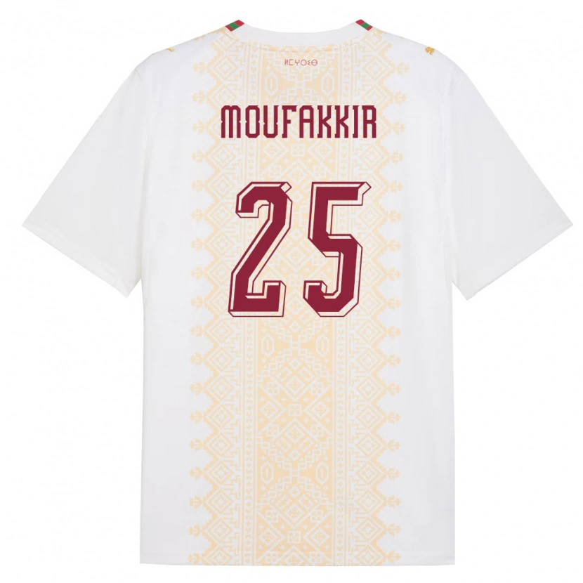 Danxen Niño Camiseta Marruecos Ishak Moufakkir #25 Blanco Oro Rojo 2ª Equipación 26-28 La Camisa