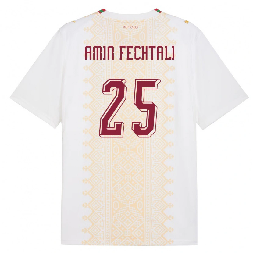 Danxen Niño Camiseta Marruecos Oualid Amin Fechtali #25 Blanco Oro Rojo 2ª Equipación 26-28 La Camisa