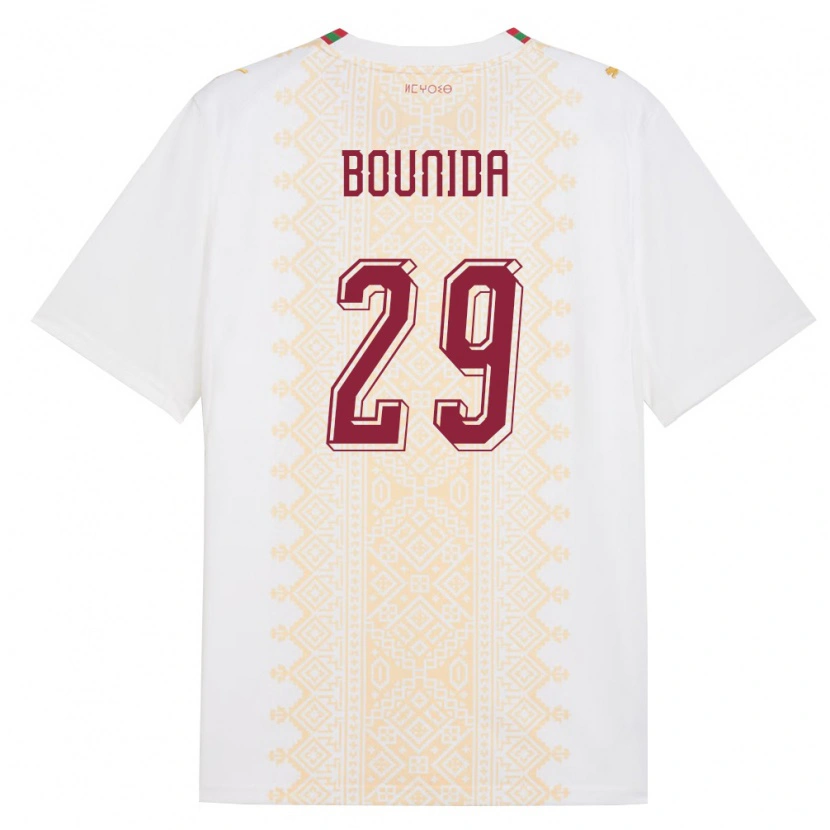 Danxen Niño Camiseta Marruecos Rayane Bounida #29 Blanco Oro Rojo 2ª Equipación 26-28 La Camisa