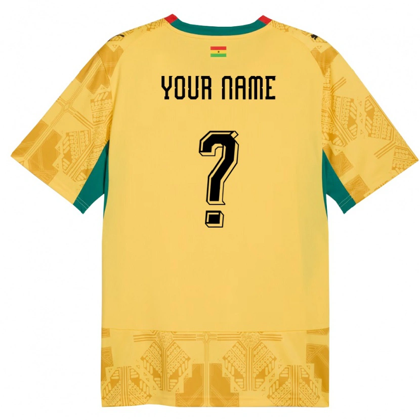 Danxen Niño Camiseta Ghana Su Nombre #0 Amarillo Rojo Negro 2ª Equipación 26-28 La Camisa