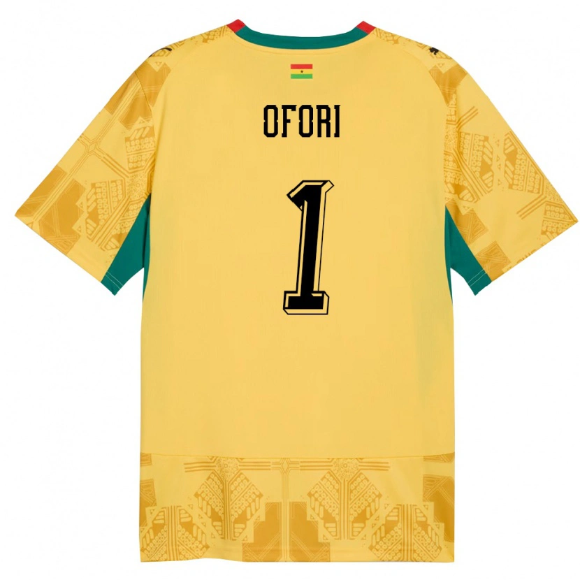 Danxen Niño Camiseta Ghana Richard Ofori #1 Amarillo Rojo Negro 2ª Equipación 26-28 La Camisa
