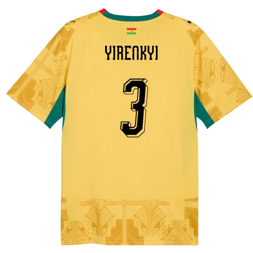 Danxen Niño Camiseta Ghana Caleb Yirenkyi #3 Amarillo Rojo Negro 2ª Equipación 26-28 La Camisa