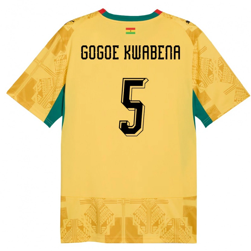 Danxen Niño Camiseta Ghana Boahen Gogoe Kwabena #5 Amarillo Rojo Negro 2ª Equipación 26-28 La Camisa