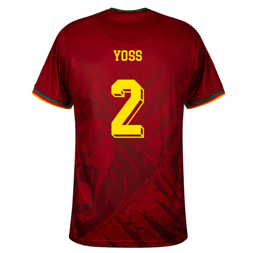 Danxen Niño Camiseta Camerún Marc René Bandeleck Yoss #2 Rojo Oscuro Verde Amarillo 2ª Equipación 26-28 La Camisa