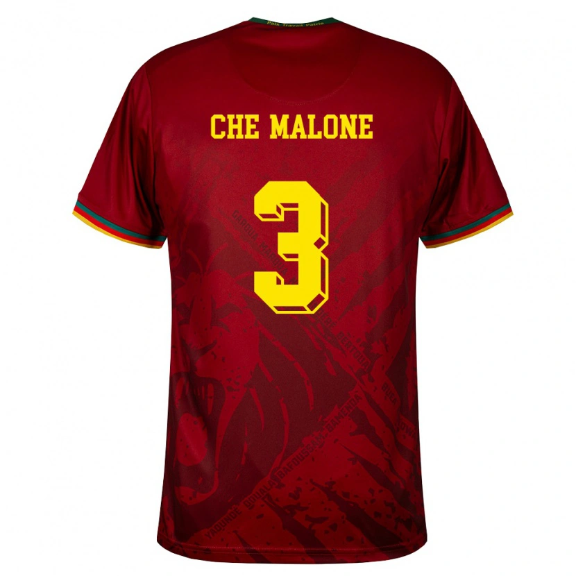 Danxen Niño Camiseta Camerún Che Malone #3 Rojo Oscuro Verde Amarillo 2ª Equipación 26-28 La Camisa