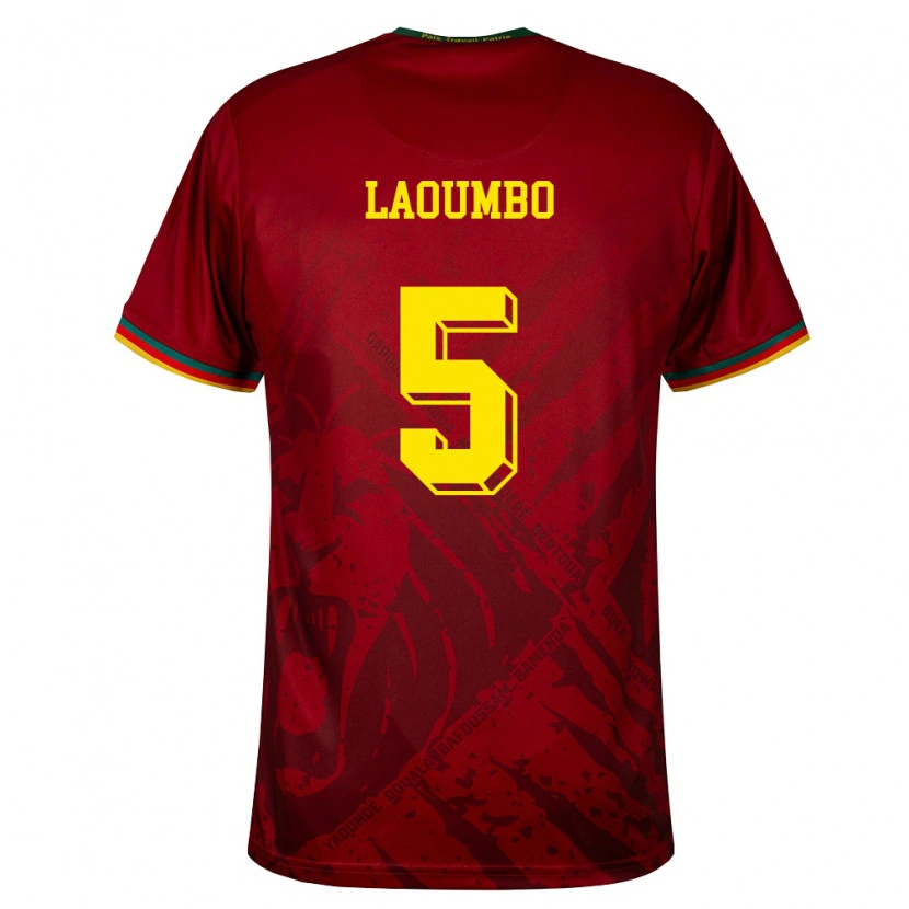 Danxen Niño Camiseta Camerún Bere Laoumbo #5 Rojo Oscuro Verde Amarillo 2ª Equipación 26-28 La Camisa
