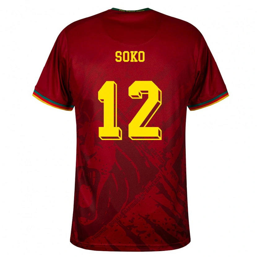 Danxen Niño Camiseta Camerún Patrick Soko #12 Rojo Oscuro Verde Amarillo 2ª Equipación 26-28 La Camisa
