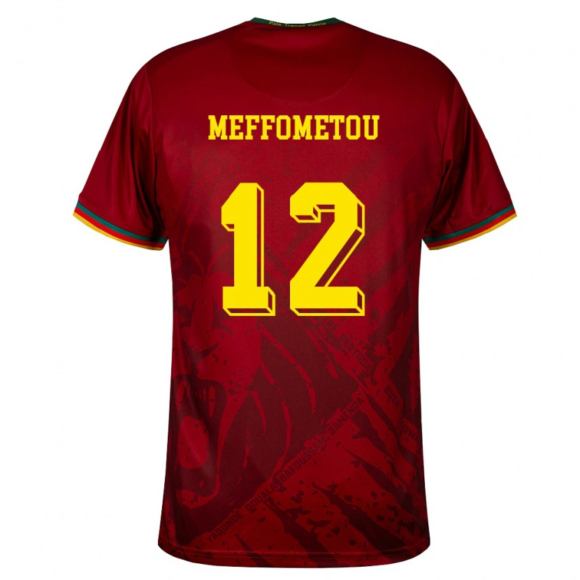 Danxen Niño Camiseta Camerún Falonne Meffometou #12 Rojo Oscuro Verde Amarillo 2ª Equipación 26-28 La Camisa
