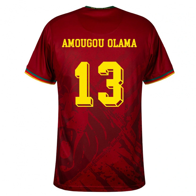 Danxen Niño Camiseta Camerún Maurel Amougou Olama #13 Rojo Oscuro Verde Amarillo 2ª Equipación 26-28 La Camisa