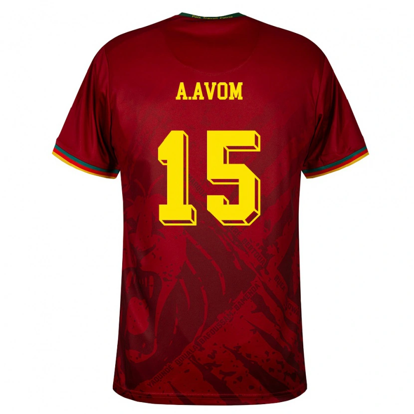 Danxen Niño Camiseta Camerún Arthur Avom #15 Rojo Oscuro Verde Amarillo 2ª Equipación 26-28 La Camisa