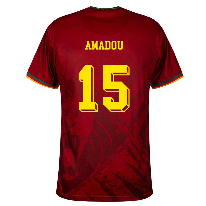 Danxen Niño Camiseta Camerún Daouda Amadou #15 Rojo Oscuro Verde Amarillo 2ª Equipación 26-28 La Camisa