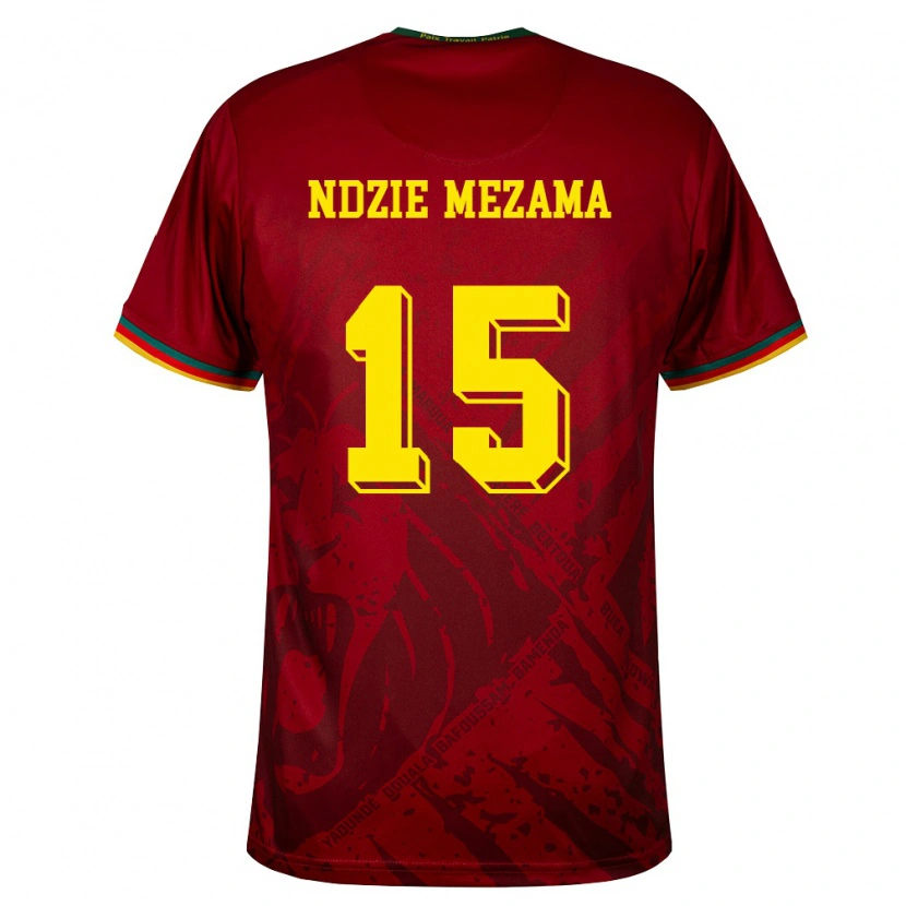 Danxen Niño Camiseta Camerún Fabrice Ndzie Mezama #15 Rojo Oscuro Verde Amarillo 2ª Equipación 26-28 La Camisa