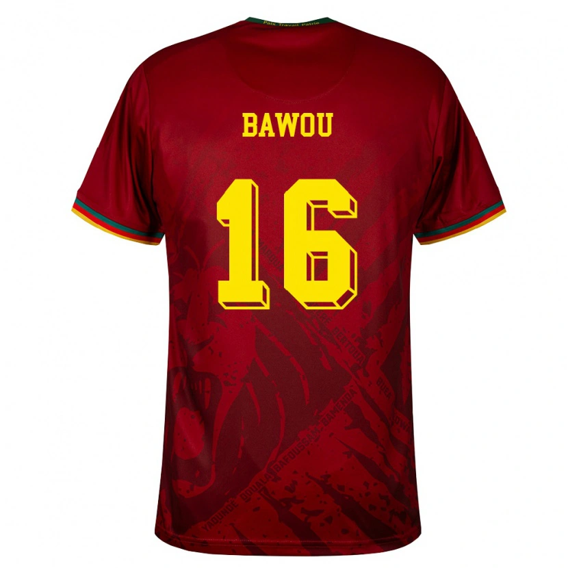 Danxen Niño Camiseta Camerún Ange Bawou #16 Rojo Oscuro Verde Amarillo 2ª Equipación 26-28 La Camisa