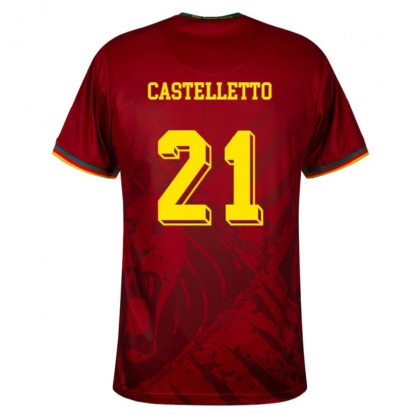 Danxen Niño Camiseta Camerún Jean-Charles Castelletto #21 Rojo Oscuro Verde Amarillo 2ª Equipación 26-28 La Camisa