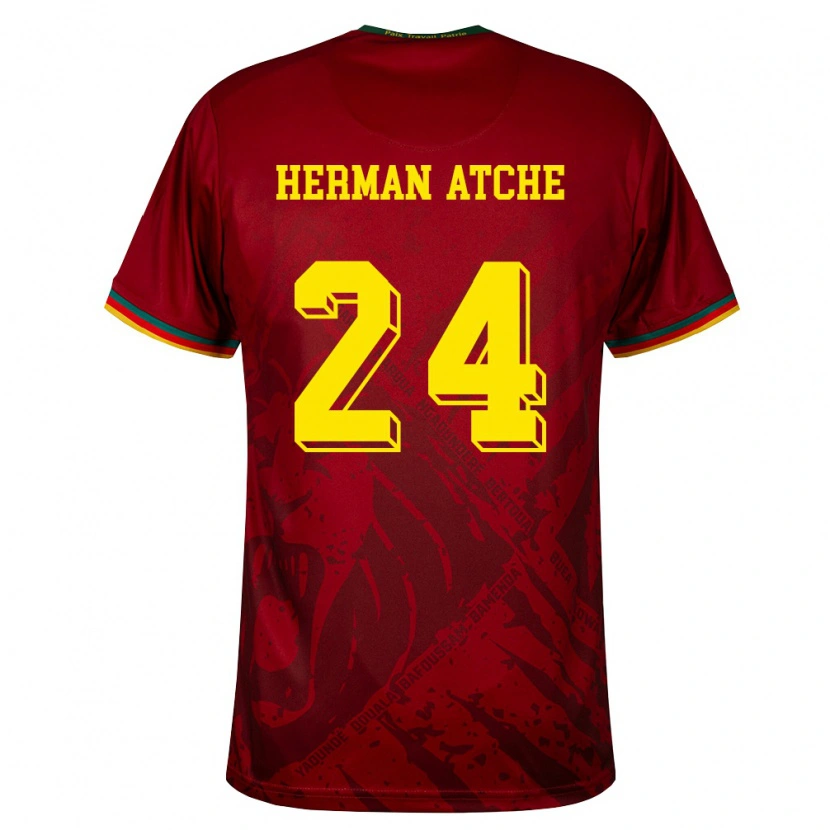 Danxen Niño Camiseta Camerún Miguel Herman Atche #24 Rojo Oscuro Verde Amarillo 2ª Equipación 26-28 La Camisa
